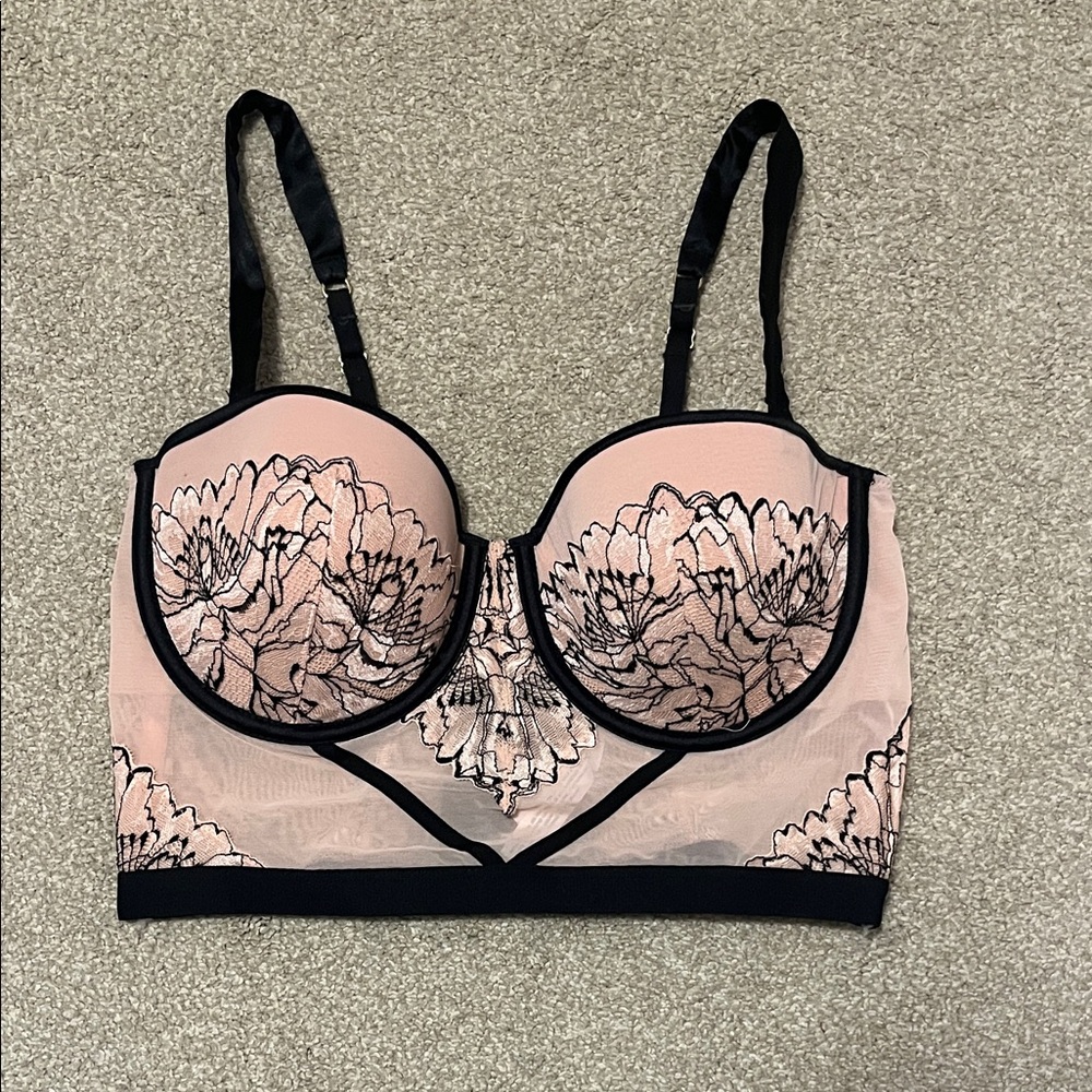 Auden Black and Pink Floral Lace Bra Top